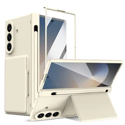 Premium Touch Pen Case with Integrated Slot & Built - in Wallet Stand for Samsung Z Fold Series (Beige)