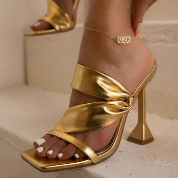 Sexy Women Shoe 2025 Summer New European American Simple High Heel Sandals Fashion Large Slippers Casual Allmatch Shoe Sandalias 1