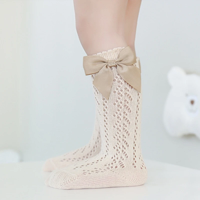 

0-5 Years Summer Kids Knee High Socks Baby Girls Boys Bow Long Sock Soft Cotton Mesh Breathable Children Hollow Out Socken