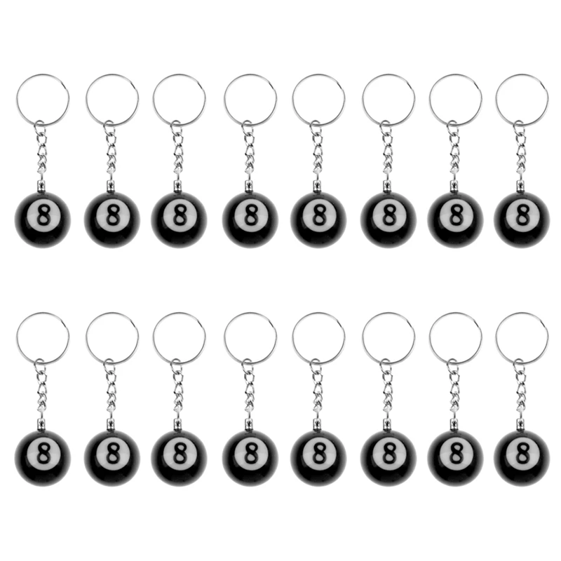 16 Pcs Billiard Pool Keychain Snooker Table Ball Key Ring Gift Lucky NO.8 Keychain 25Mm