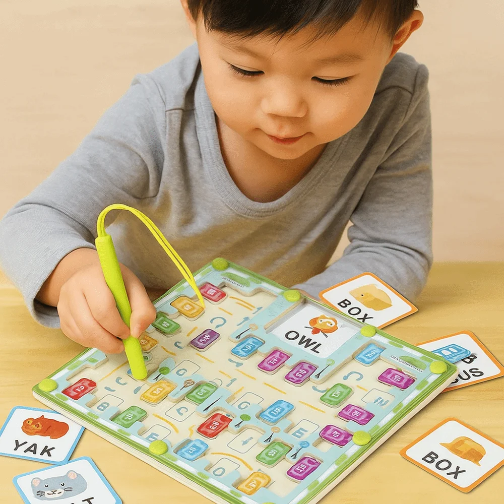 Wooden Magnetic Color Words Maze Spelling Practice 26 English Letters Letters Puzzle Puzzle Boards Portable Montessori