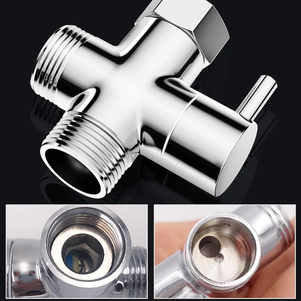 Shower Head Diverter Valve Faucet Valve Chrome Brass Bathroom Toilet Bidet G1/2" T-adapter Shower Diverter Valve 3 Way Shower Faucet Tee Connector Valve Tool