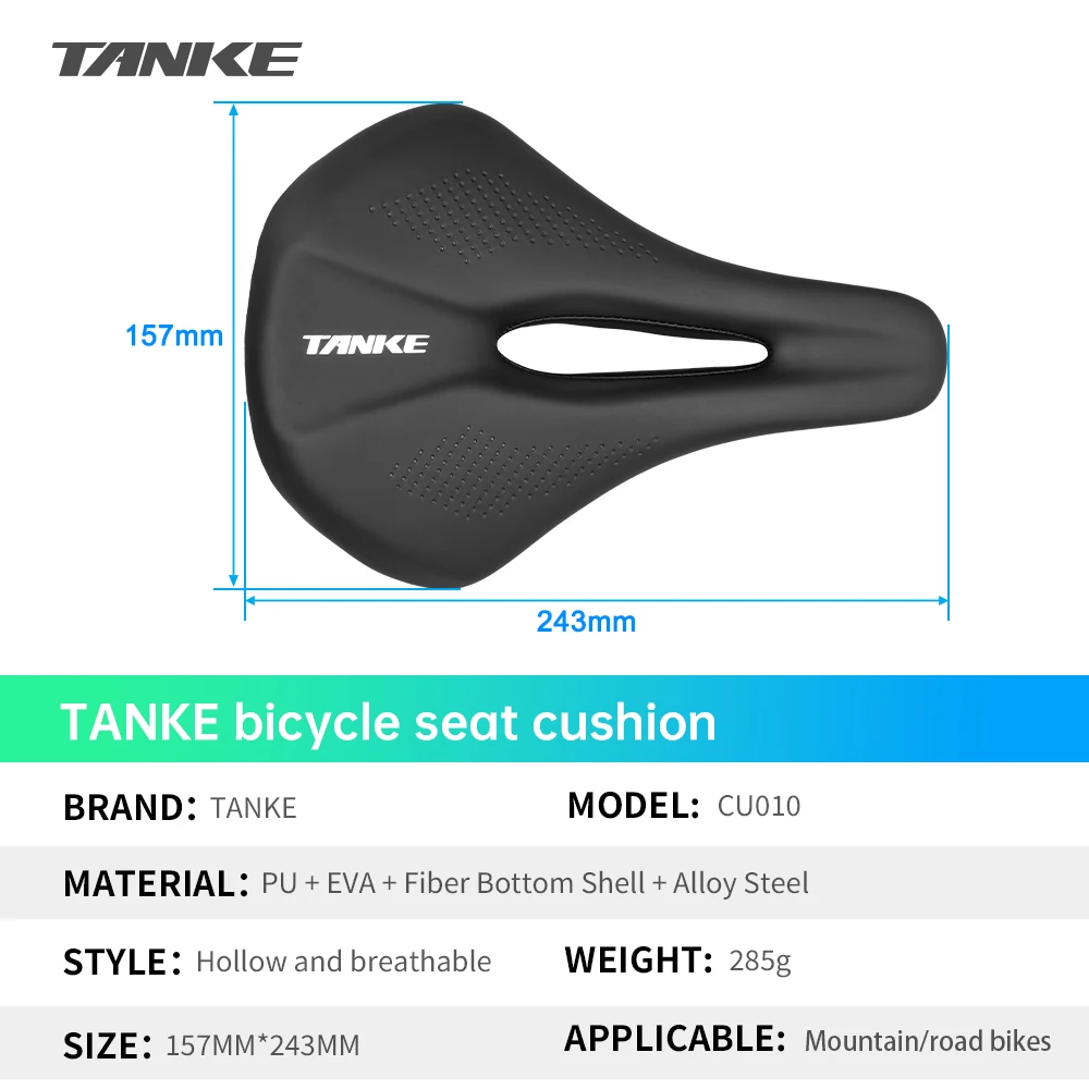 Bicycle Saddle TANKE Hollow Breathable Men Women MTB Road Bike Saddle Shock Absorbing Comfortable Big Butt Bike Seat Safety-PU