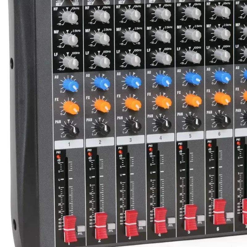 블루투스 기능이 있는 소형 오디오 믹서, 8채널 USB 사운드 카드, 48V 팬텀 파워, 3밴드 EQ, 라이브 스트리밍 녹음을 위한 6가지 음악 모드