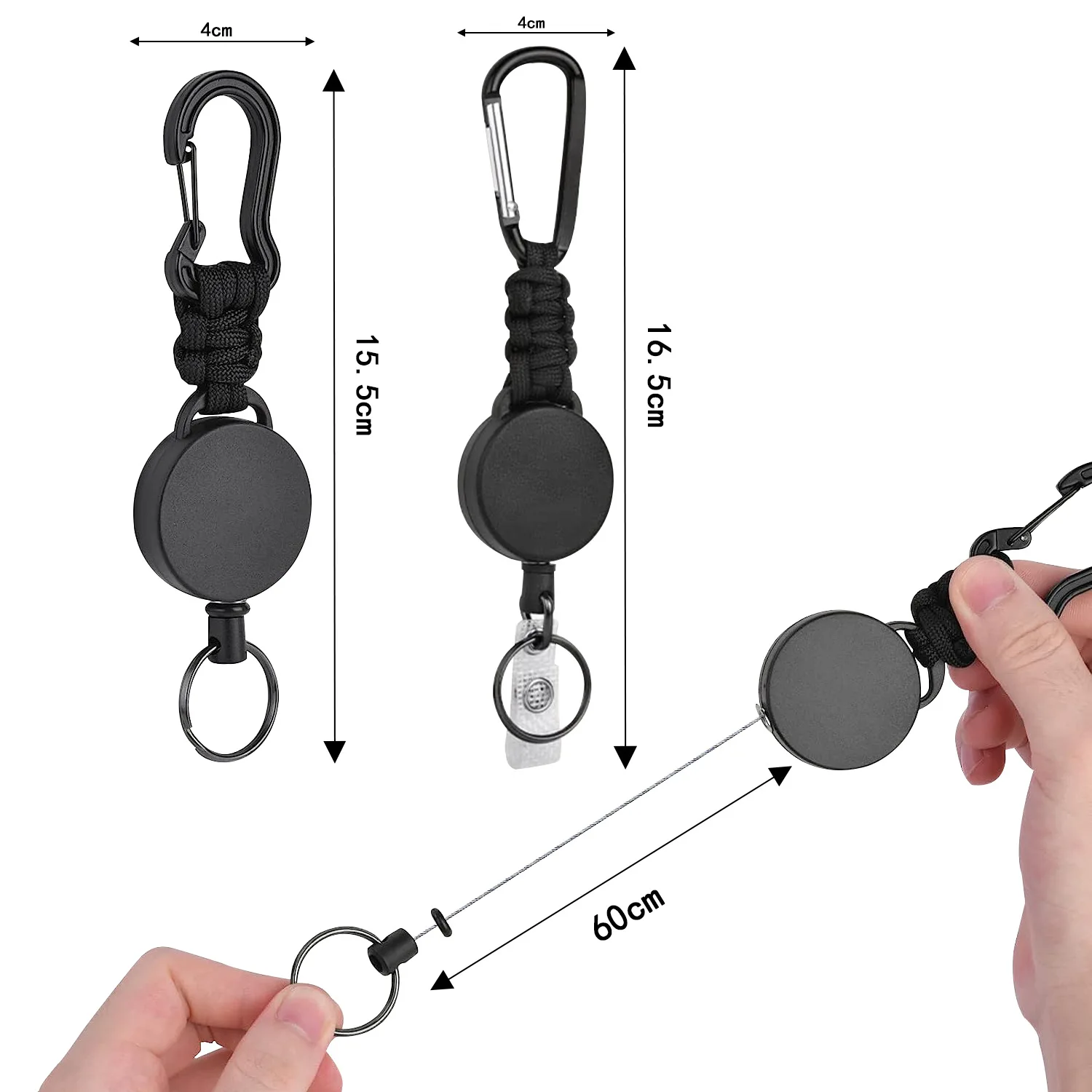 

Black High-elastic Heavy-duty Retractable Key Chain Umbrella Rope Woven Buckle Carabiner Buckle Easy To Pull Badge Clip