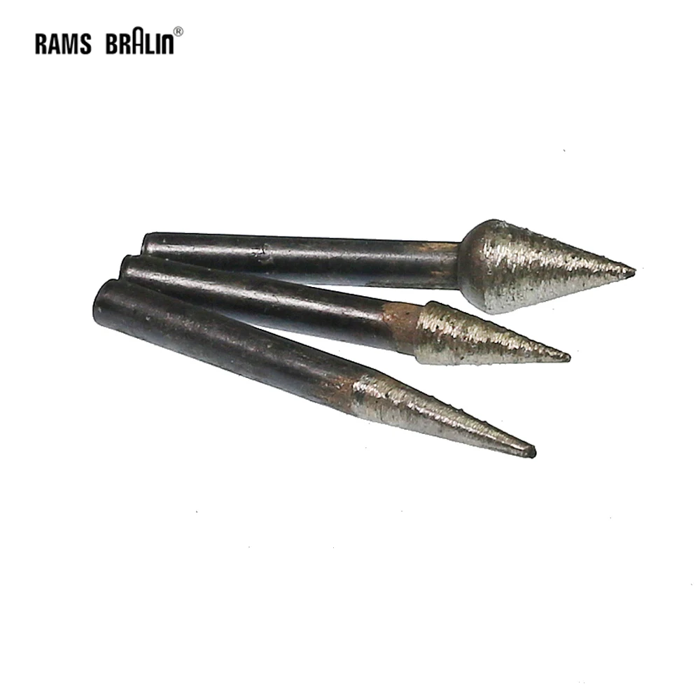 3 Stück Außendurchmesser 6 mm/8 mm/12 mm, Kegel, gesinterte Diamantlegierung, Schleifstift für Steingravur, Schnitzen
