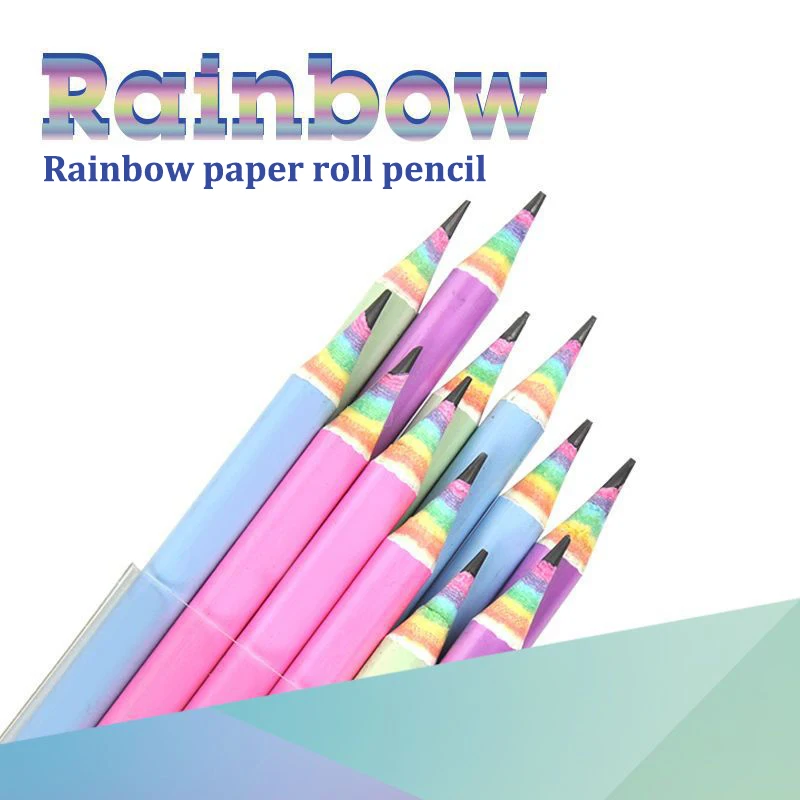 12PCS Rainbow Color Paper Pencil Children's Writing And Painting HB Professional Art Sketch Comic Pen Office School Supplies notepad stationery paper sticker memo pasted notepad school office supplies