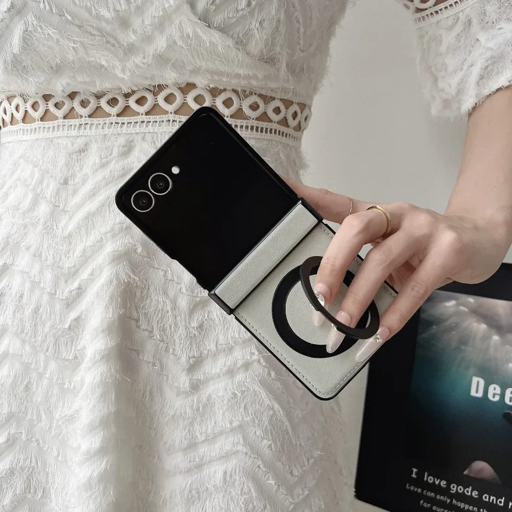 รูปสินค้า ซองหนังแม่เหล็กสําหรับ Samsung Galaxy Z Flip 7 FE 6 5 4 3 Flip7 Flip6 Flip5 5G ผู้ถือแหวนบานพับป้องกัน