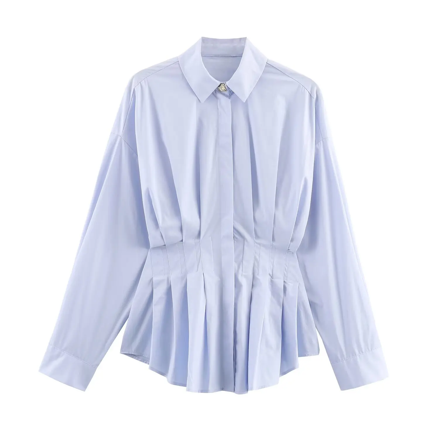 Women French Style Elegant Pleated Shirt Pullover Female Solid Shirt Chic Sexy Casual Spring Autumn Blouse Lady Shirt Streetwear