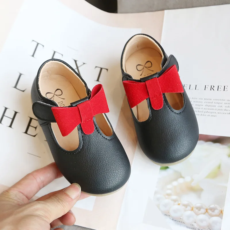 Princess Toddlers Girls Leather Shoes T-strap With Bow-knot Kids Flats Cut-outs Dress Shoes Soft Spring Autumn leather shoes girls shoes girls flats