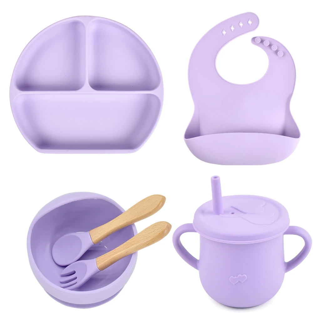 Silicone Dishes For Baby Plates Spoons Forks Bib Bowls Dish Cups Child