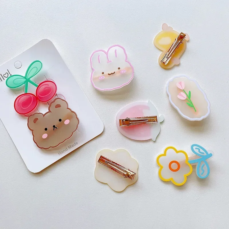 2pcs/set Kawaii Headwear Costume Hairpins Cute Acrylic Cartoon Rabbit Strawberry Hair Pin Clips for Girls Kids Accessories