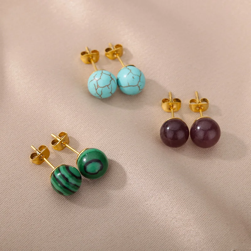 Green Turquoise Stud Earrings Stainless Steel