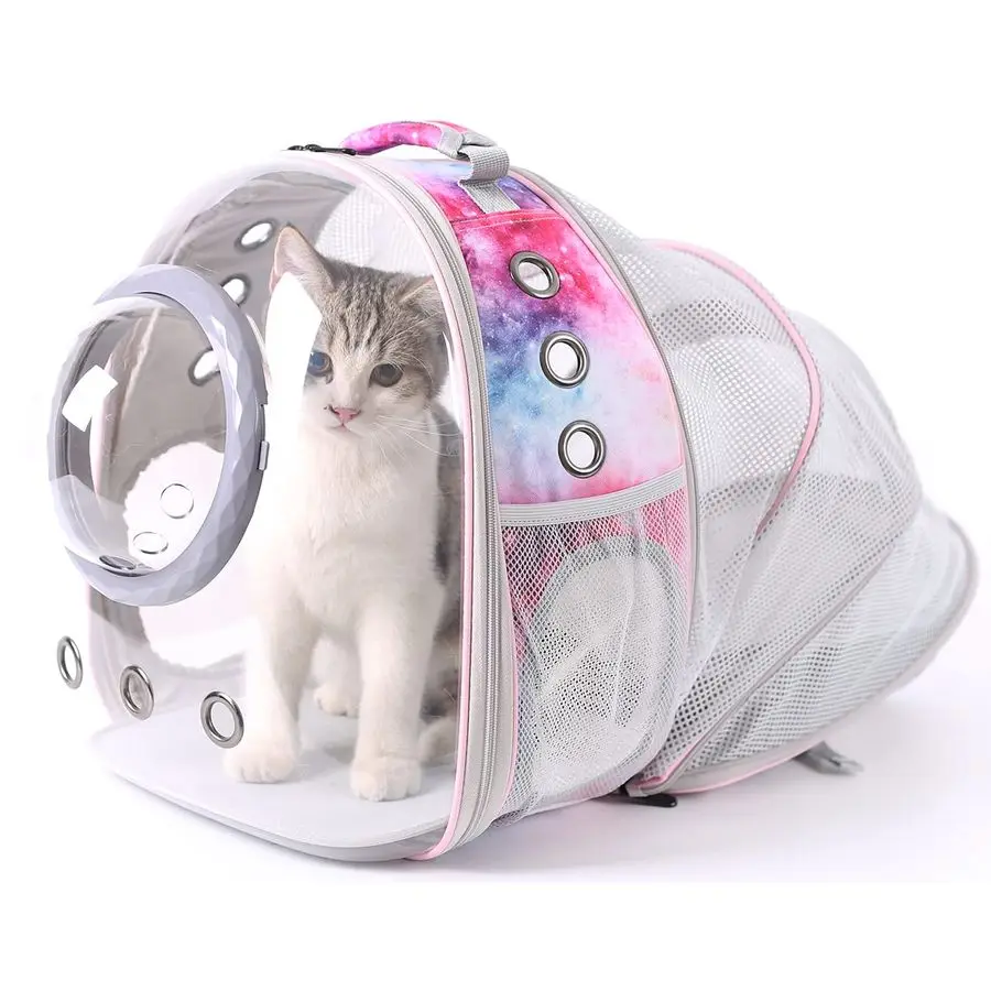 Expandable Galaxy Pink Bubble Pet Carrier Backpack – Space Capsule Design for Cats & Small Pets