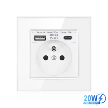Sran ซ็อกเก็ตติดผนัง USB Type-C 20W ชาร์จเร็ว, หน้าจอโทรศัพท์นิรภัย86*86มม., ปลั๊กไฟฟ้า frances 1