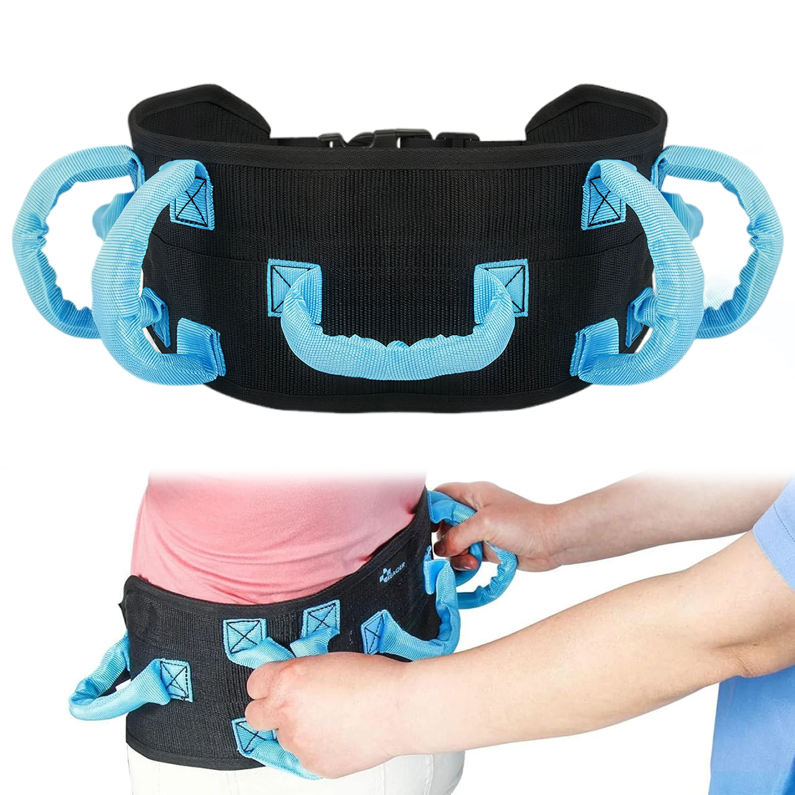 Metal Buckle Safety Gait Belt with Handles Rehabilitation Assistive Device Breathable Recovery Training Belt for Lifting Seniors