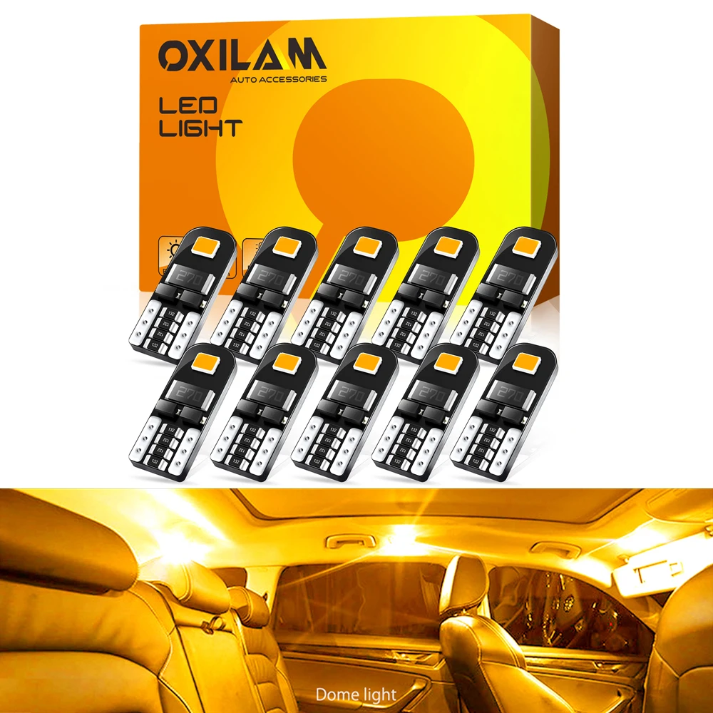 10x W5W T10 LED Bulb No Error Yellow Red Car Interior Light For Toyota