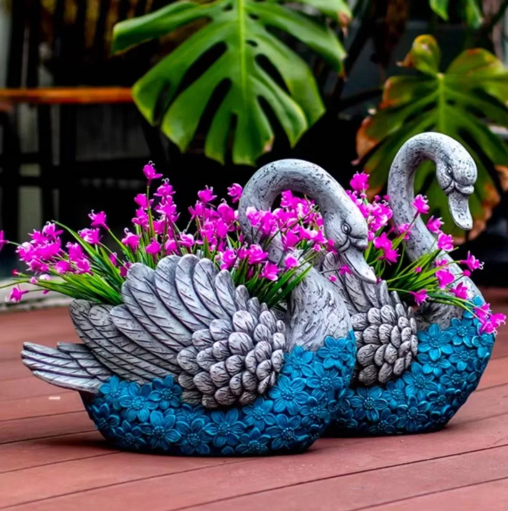 Big Cement Concrete Planter flower pot fiberglass swan shape Molds for Outdoor Garden House Building Decoration