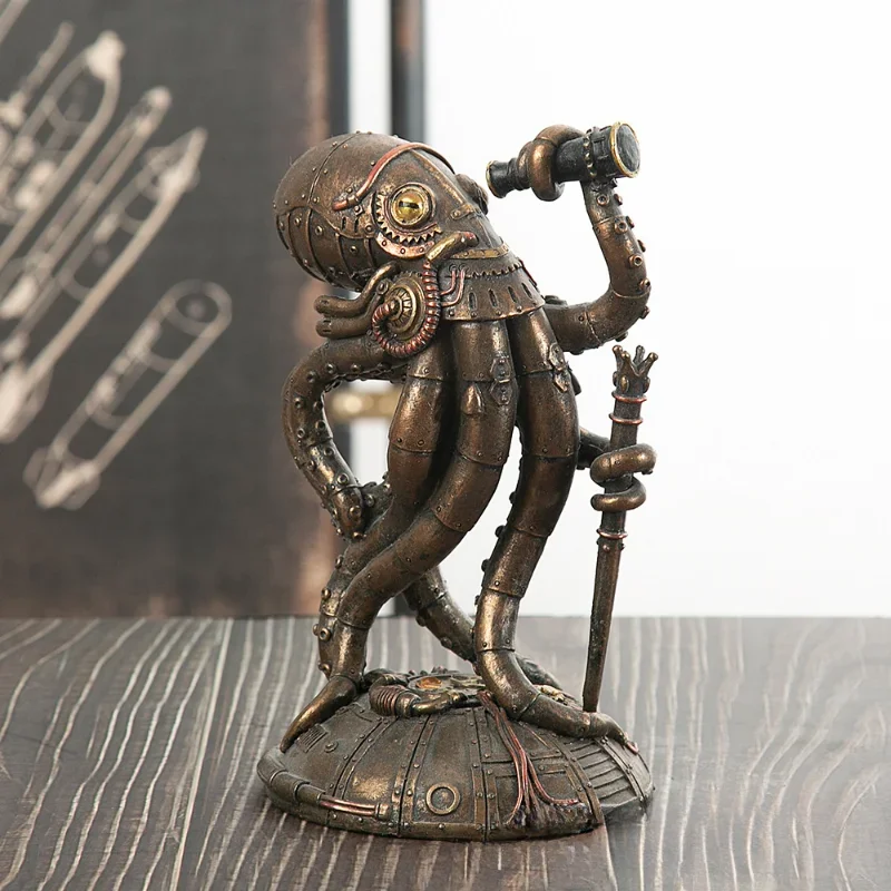 

18cm modern Steampunk Wind Machinery Traveler resin Octopus Sculpture Home Office Bar Decor Resin Animal Model Crafts Ornaments