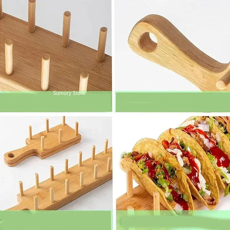 Bamboo Wooden Taco Holder Potato Chips Corn Roll Rack Tray Shelf Tortilla Burritos Rack Tray Fit For Parties And Restaurants