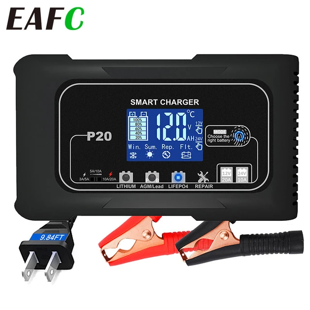 20A 12V/24V Intelligente Batterie Ladegerät LCD Automatische Puls Reparatur  Gebühr für Auto Motorrad Batterie Ladegerät Blei-säure Lithium Batterie -  AliExpress