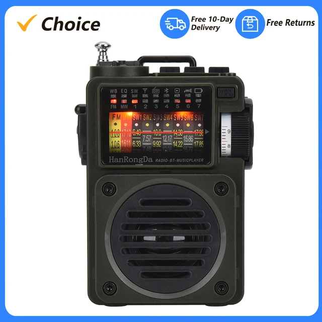 HRD-700 AM FM Radio Music Player Portable Receive Signal Rechargeable Punk Retro Art Birthday Gift Metal Antenna With Slot Green