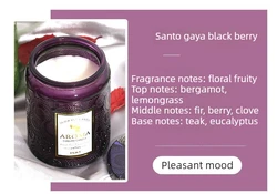 Scented Candle in Embossed Glass Cup - Smokeless Handmade Soy Wax Fragrance Gift (Black berry)