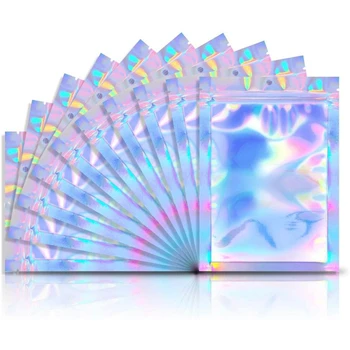 50 pezzi addensare sacchetti a chiusura lampo sacchetti olografici richiudibili a colori laser sacchetto di plastica per esposizione di gioielli sacchetto di immagazzinaggio regalo 1