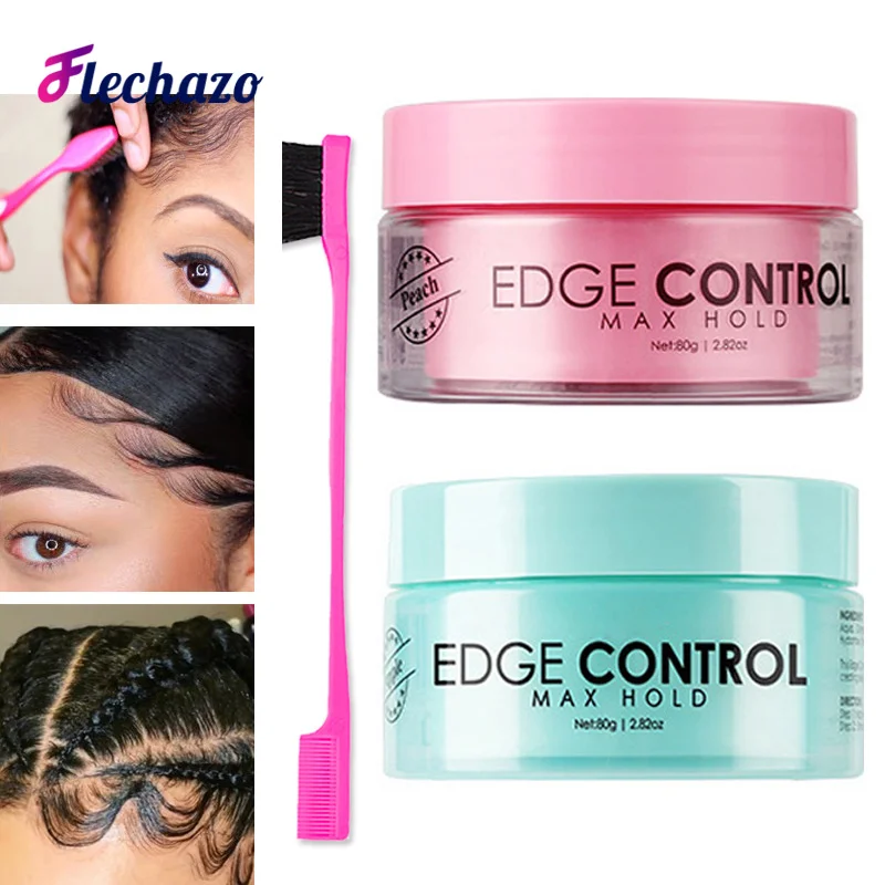 Flechazo Edge Control Gel Strong Hold Natural Baby Hair Oil Cream Edges Down Control And Edge Brush Kit For Africa American Hair