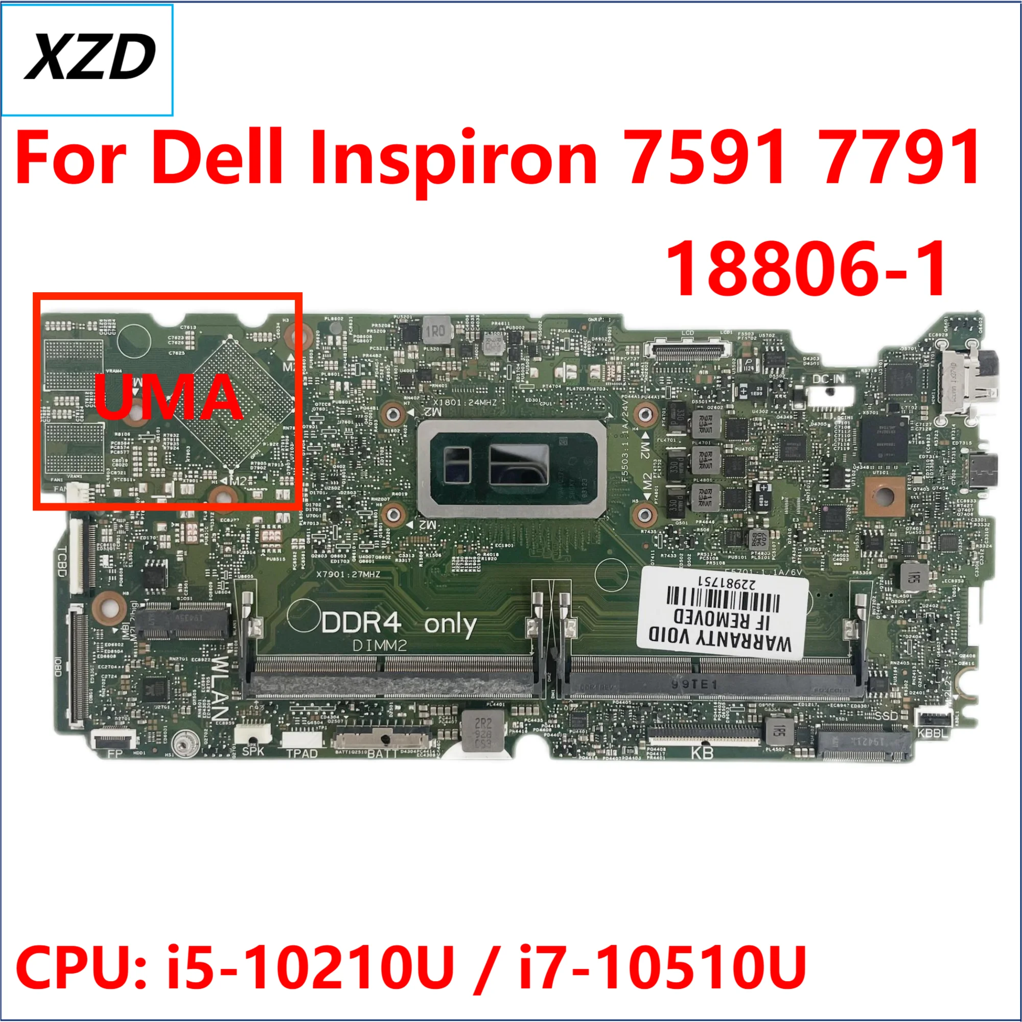 

00C5T 18806-1 Mainboard For Dell Inspiron 15 7591 17 7791 Laptop Motherboard CPU:I5 I7 CN-0D0JY6 CN-0FJ7F9 100% Test OK