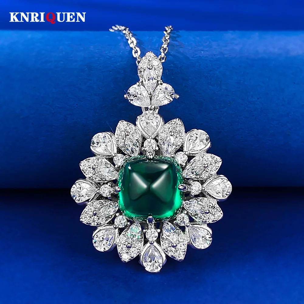 

Retro 925 Sterling Silver 10*10mm Emerald Pendant Necklace for Women Gemstone Lab Diamond Cocktail Fine Jewelry Anniversary Gift