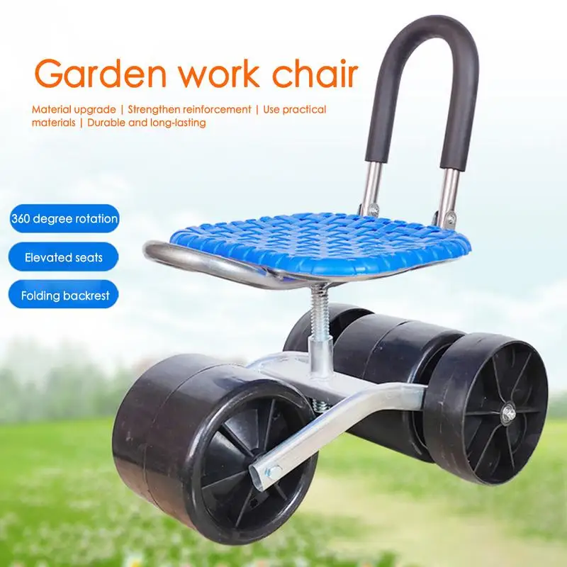 

Rolling Garden Work Seat with Wheels Foldable Gardening Seat with Adjustable Height Sturdy Rolling Stool Gardening Workseats