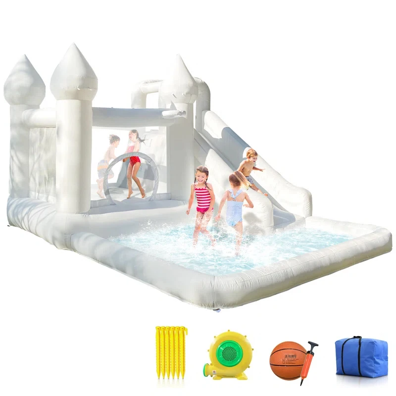 White Inflatable Bounce House with Slide 6