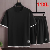 Men's Sets Summer Tracksuit Plus Size 10XL 11XL T-shirts Shorts Suits Male Big Size Summer Suits Black 1