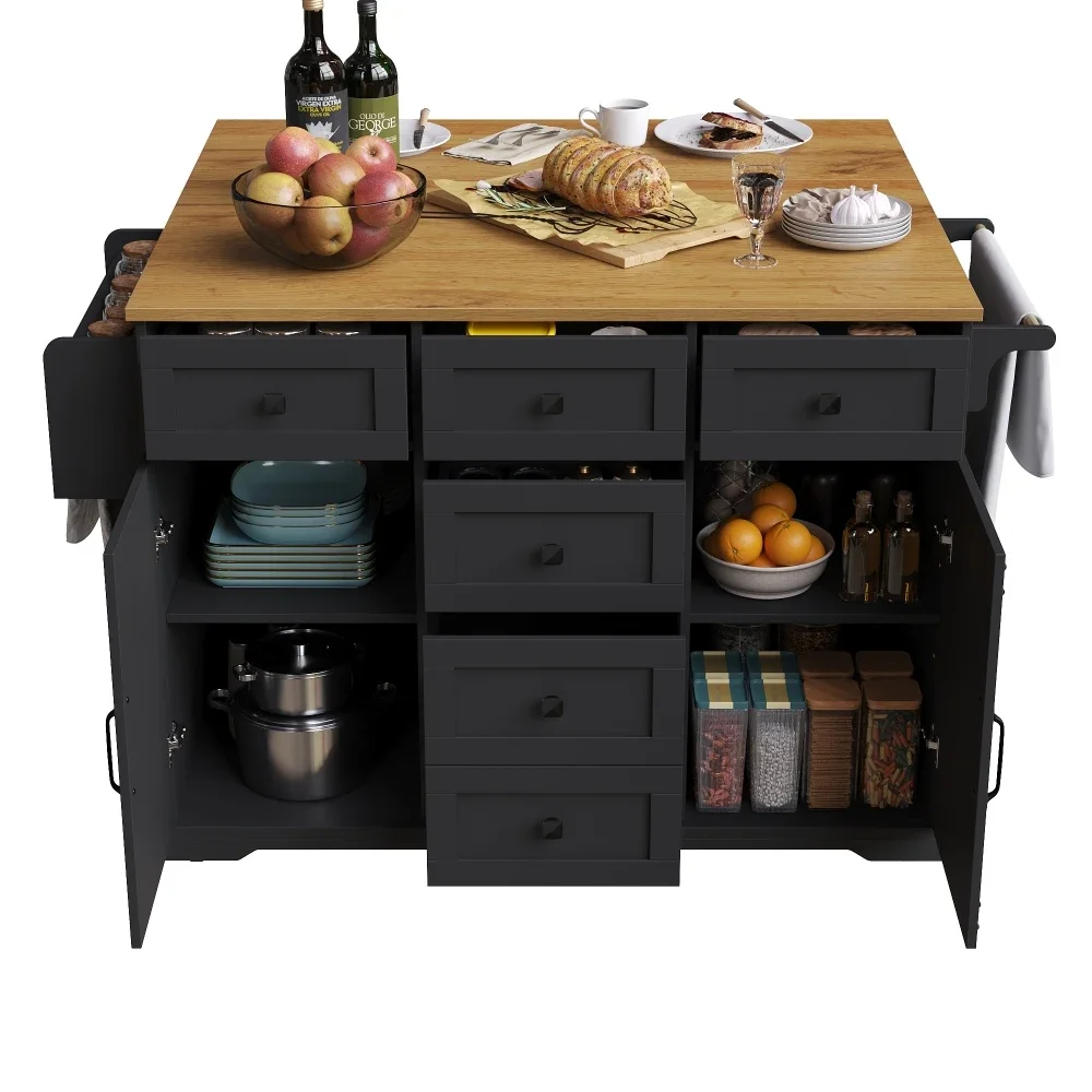 Kücheninsel mit Holzgitter | Großer Stauraum, mobiler Küchenwagen und Buffetschrank, vielseitig einsetzbar für die Küche – Detail 17