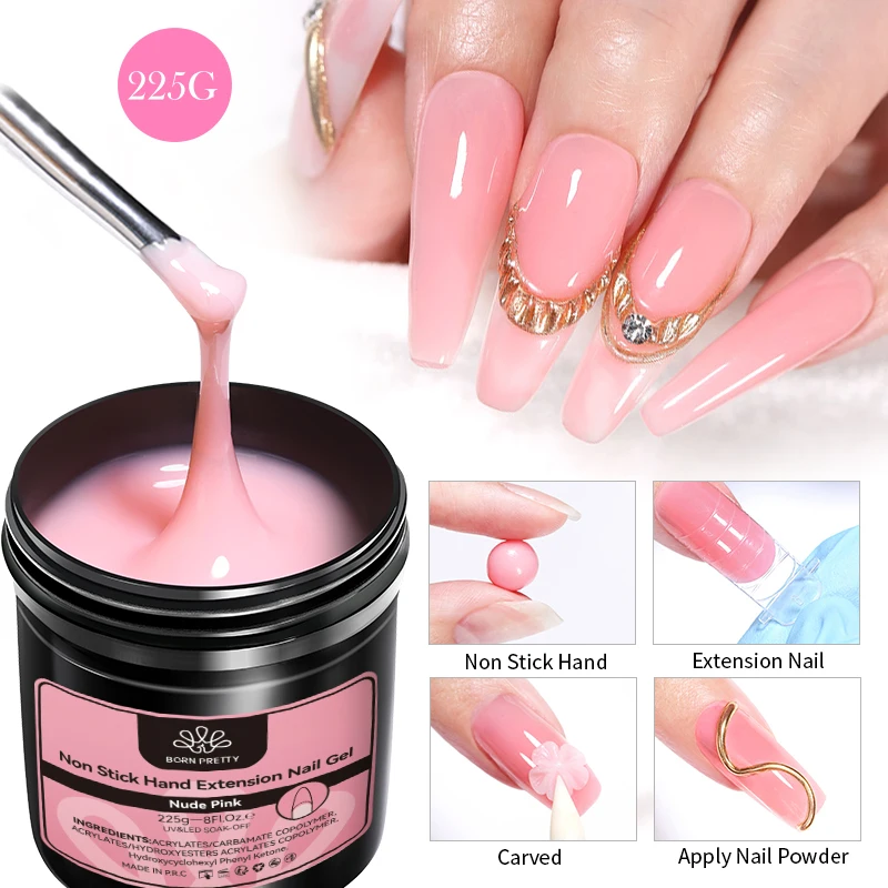 BORN PRETTY-225g 논 스틱 핸드 익스텐션 젤, 네일 폴리시 UV LED 클리어 컬러 젤 빠른 연장 젤리 젤 셀프 레벨리