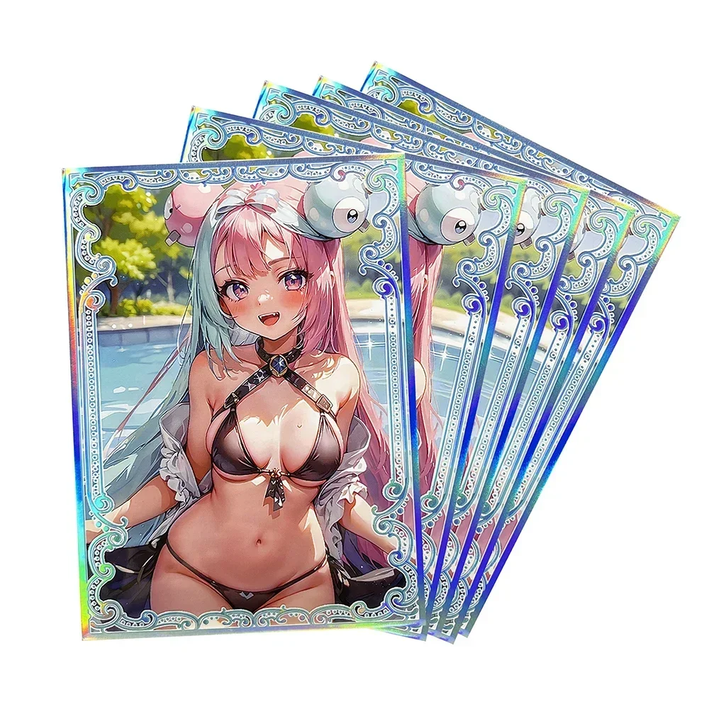 60pc/bag Cute Girl Standard Size Holographic Card Outer Foil Sleeves Protector PKM/MGT Trading Card Rainbow Laser Cover 67x92mm 3