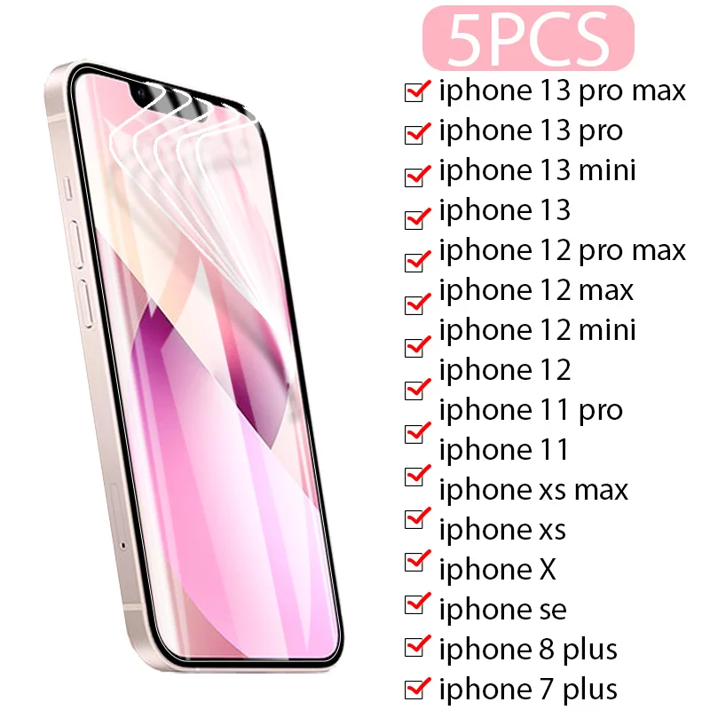 5Pcs Hydrogel Film for IPhone 14 Pro Max 13 12 Mini Screen Protectors
