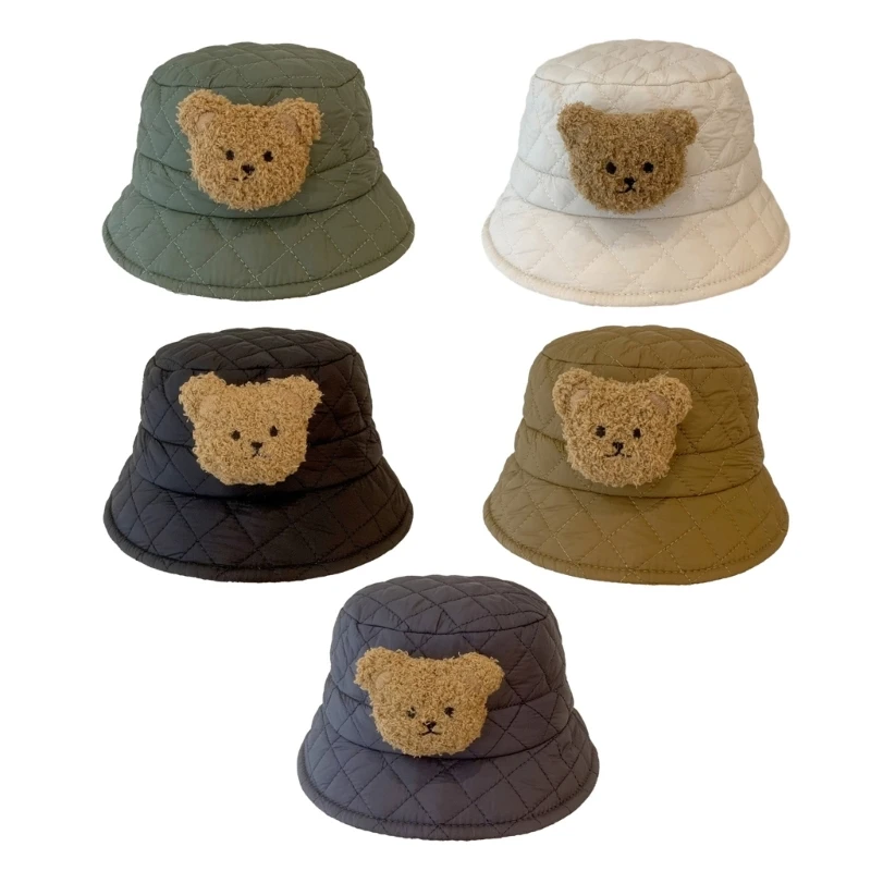 

Winter Fisherman Hat Baby Big Brim Cap with 3D Bear Pattern Basin Hat Outdoor Travel Sunhat for Kid Infant Toddler