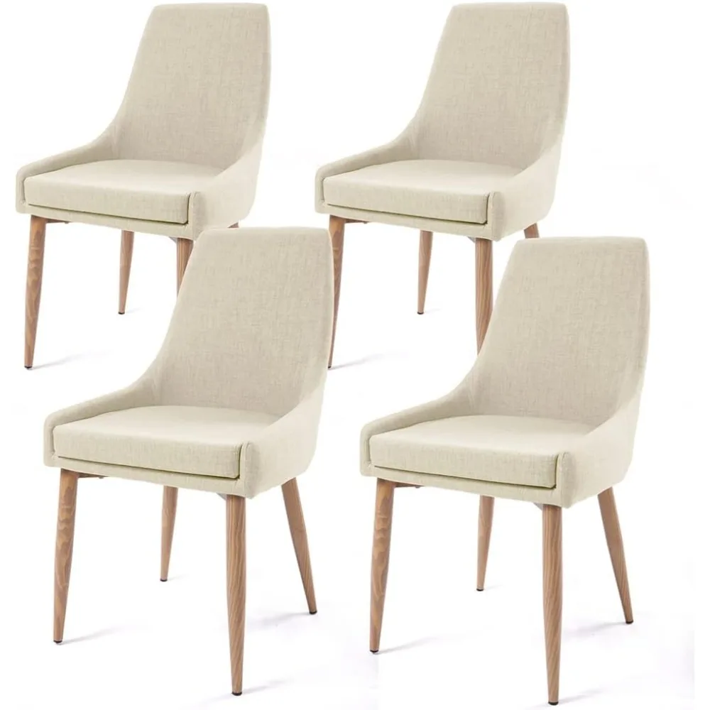

Dining Chairs, Living Room Chair Set of 2 Accent Chair with High Back Beige Fabric Dining Comfy Chair for Kitchen Upholstered