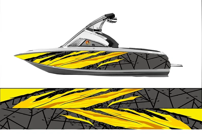 

Yellow Stripe Geometry Boat Sticker Fashion Custom Fish Boat Sticker Vinyl Waterproof Boat Wrap Graphic Wrap Decal Decoration