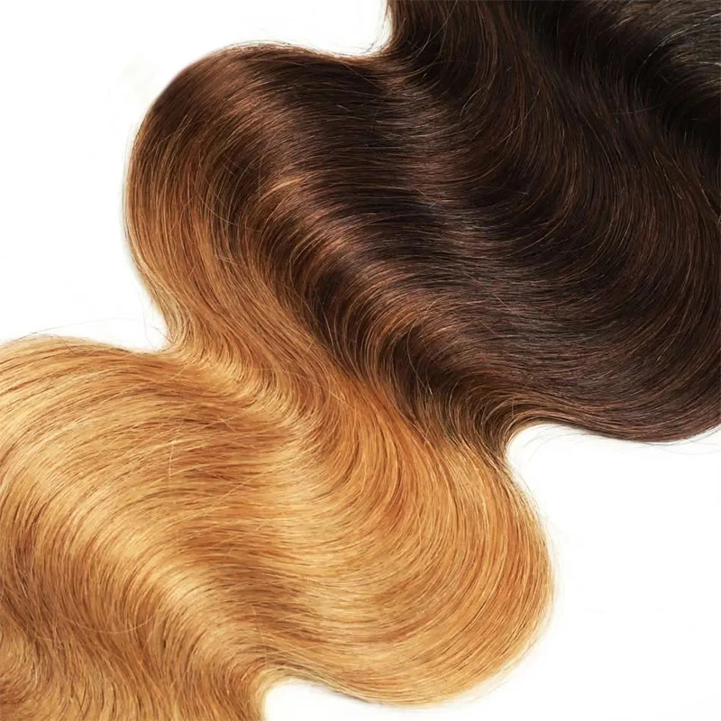 Human Hair Bundles Brazilian Hair T1B/4/27 Ombre Color 1/2/3 Bundles Body Wave Human Virgin Hair Weave 100g/PC Double Weft Extensions Full End