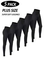 5 Pack Plus Size Women's Stretchy Low Rise Leggings-Super Soft High Elastic Tights for Yoga Running Workout and Daily Activities