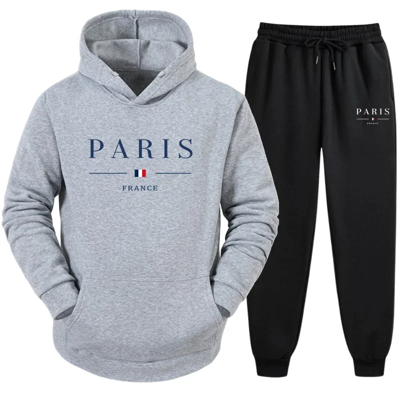 Hooded Sweatshirts Tracksuit for Men High Quality Paris Printed Hoodies and Jogger Pants Male Autumn Winter Casual Jogging Suit 4
