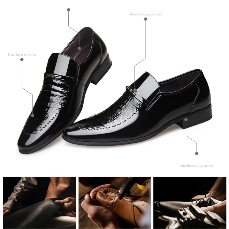 Business Men Leather Shoes Patent Leather Men's Dress Shoes Slip on Pointed Toe Mens Oxford Hot New British Party Footwear