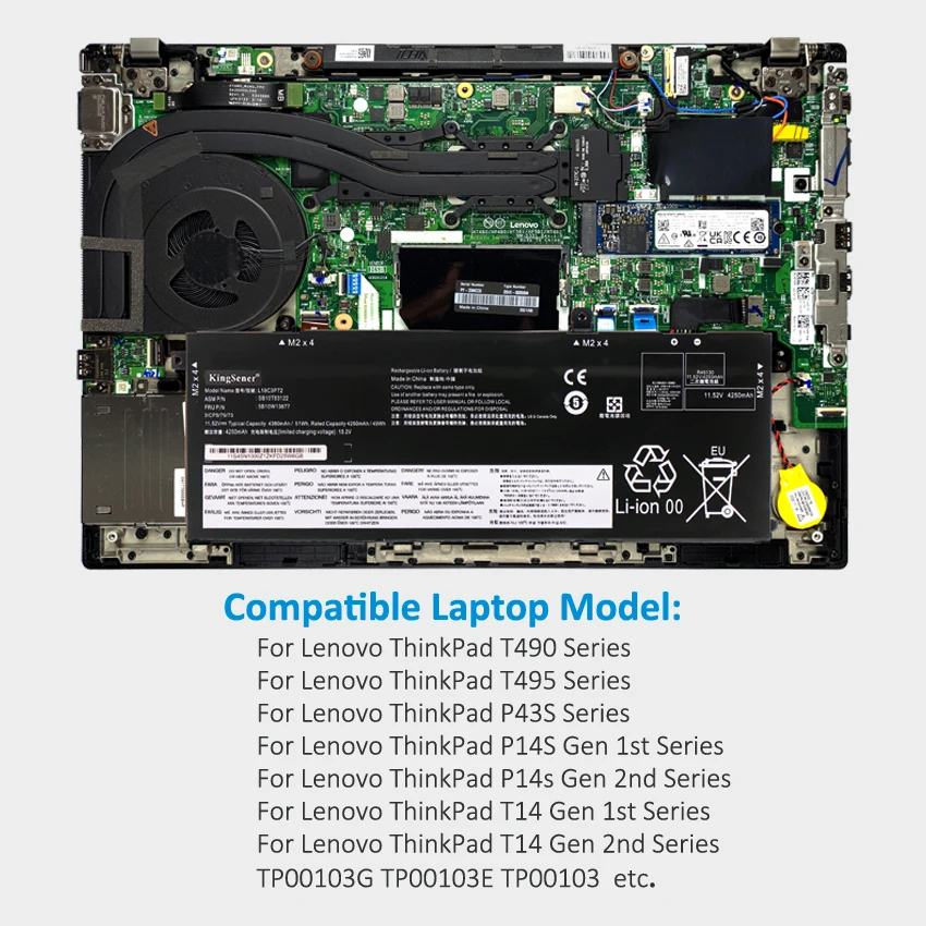 KingSener-Bateria para Lenovo ThinkPad, L18C3P72, T490, T495,