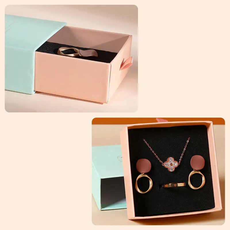 10pcs Contrast Color Pull-out Cardboard Jewelry Box Greeting Card for Necklace Ring Gift Display Creative  Packaging Case