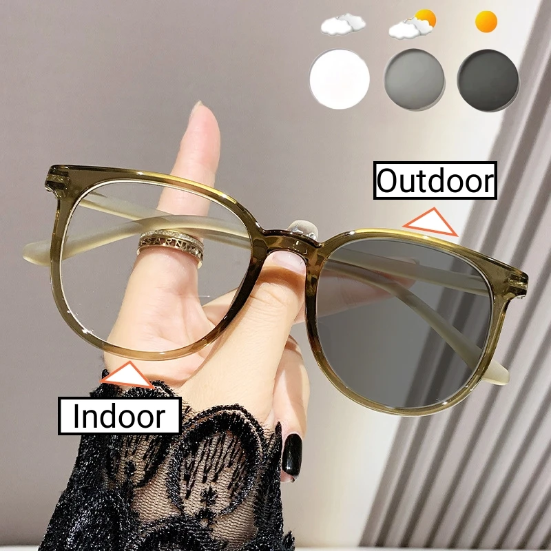 Männer Frauen Photochrome Myopie Gläser Unisex Ultraleicht Runde Nahsicht Brillen Vintage Retro Outdoor Intelligente Sonnenbrille