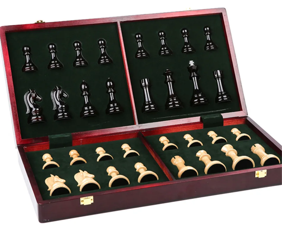 BSTFAMLY wooden chess set game Portable Game International Chess High-grade folding chessboard ABS steel chess pieces LA2