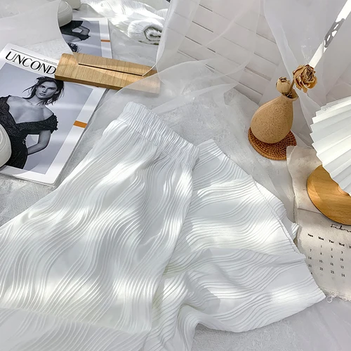 

Ice Silk Folds Wide Leg Pants Trousers Women Elastic High Waisted Streetwear Korean Style Clothes 2022 Summer Fashion